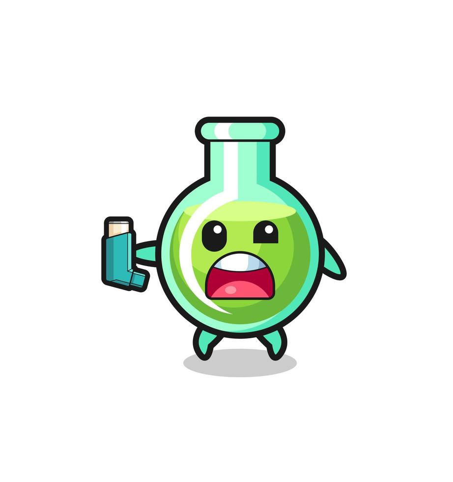 lab beakers mascot having asthma while holding the inhaler vector