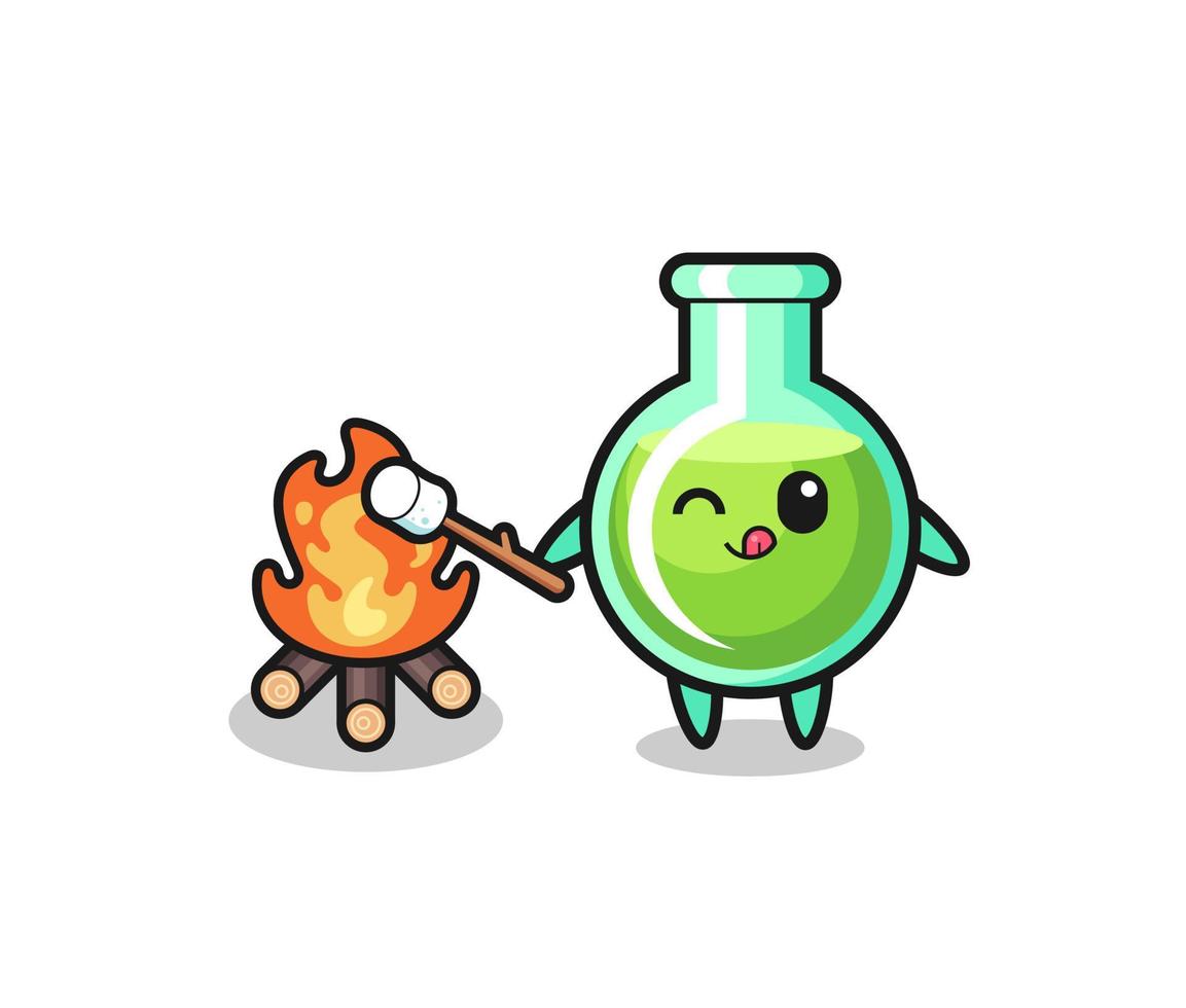 el personaje de los vasos de laboratorio está quemando malvavisco vector