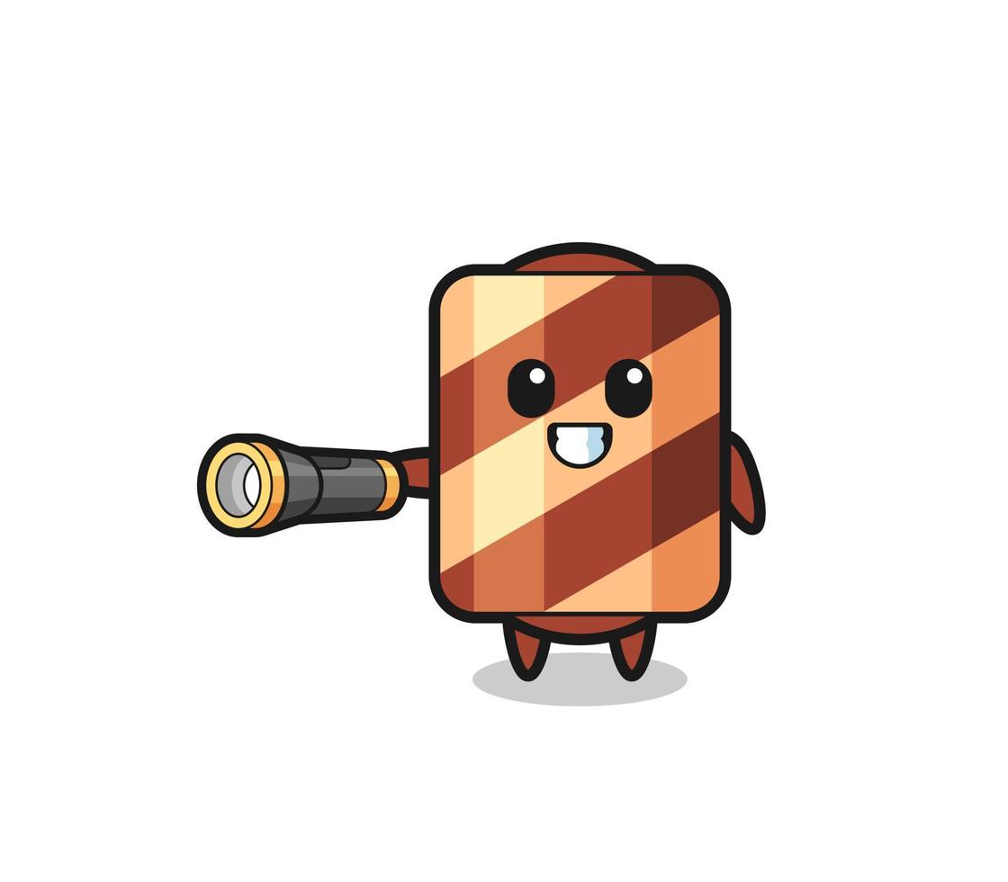 wafer roll mascot holding flashlight vector