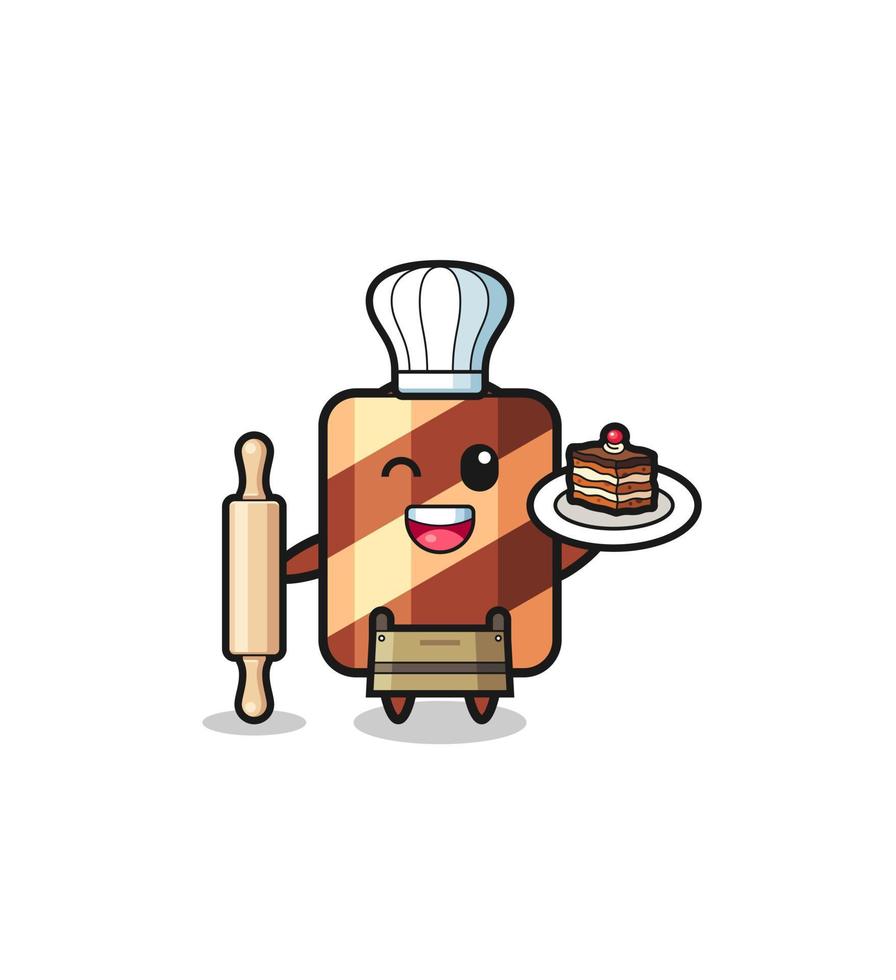 wafer roll as pastry chef mascot hold rolling pin vector