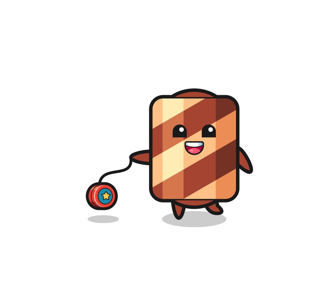 cartoon of cute wafer roll playing a yoyo vector