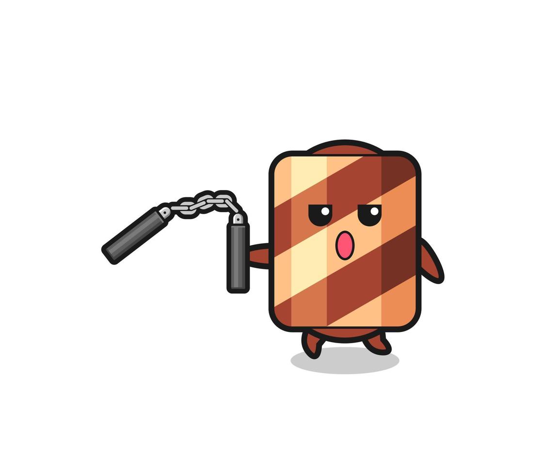 cartoon of wafer roll using nunchaku vector