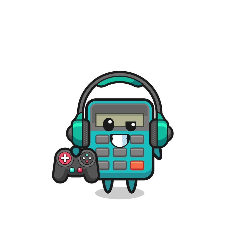 calculator gamer mascot holding a game controller vector