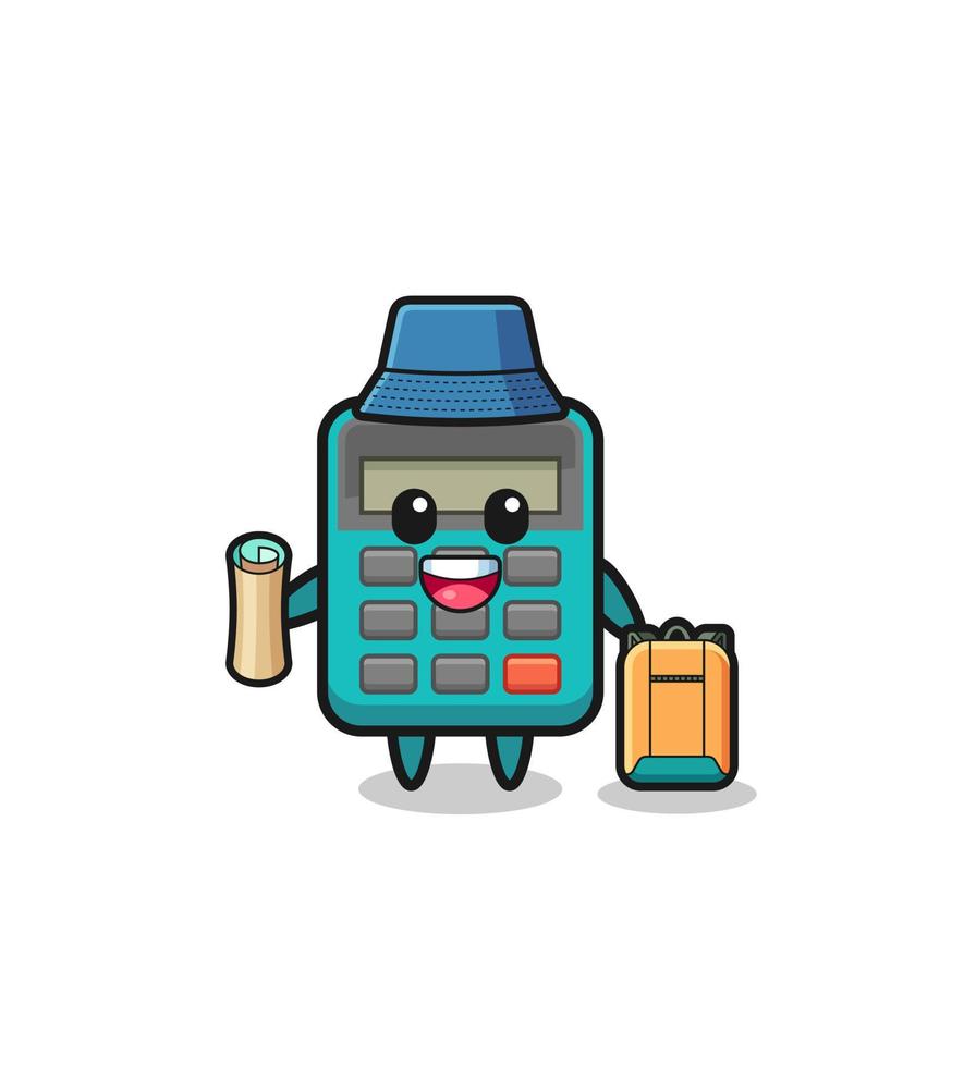 calculator mascot character as hiker vector