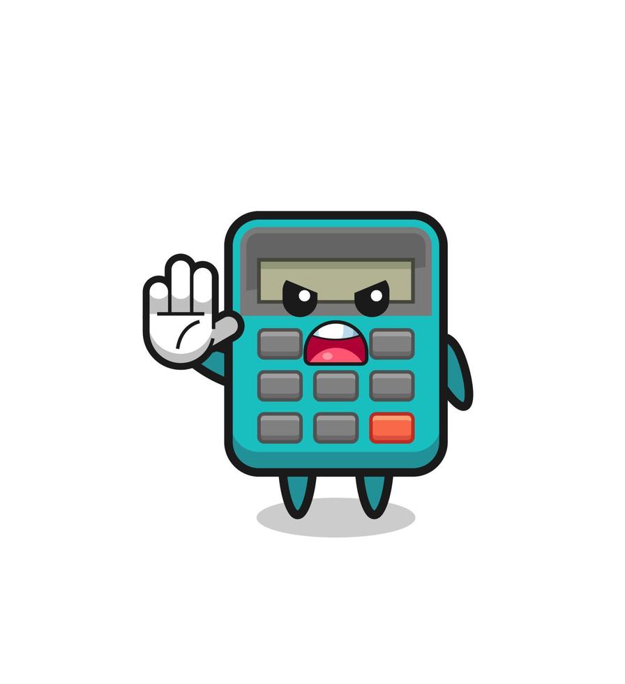 calculator character doing stop gesture vector