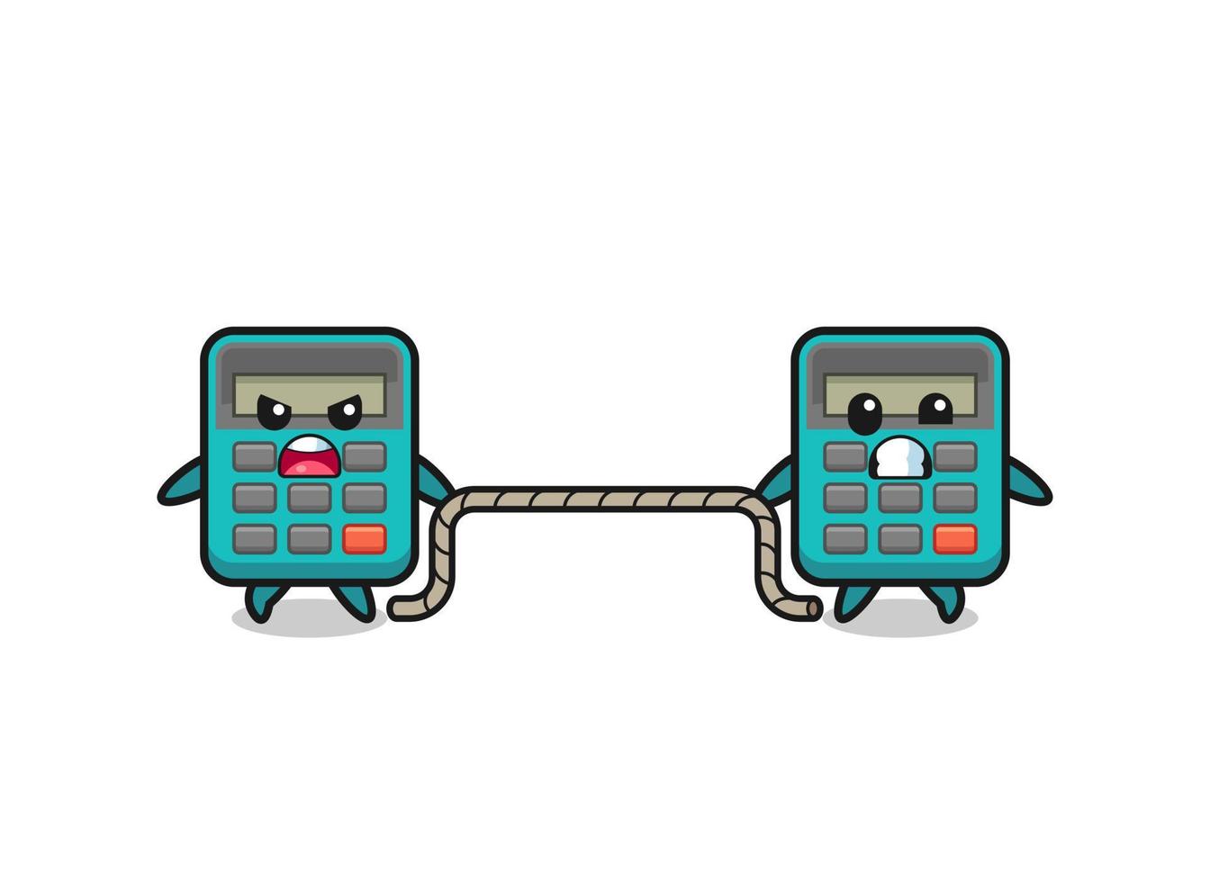 cute calculator character is playing tug of war game vector