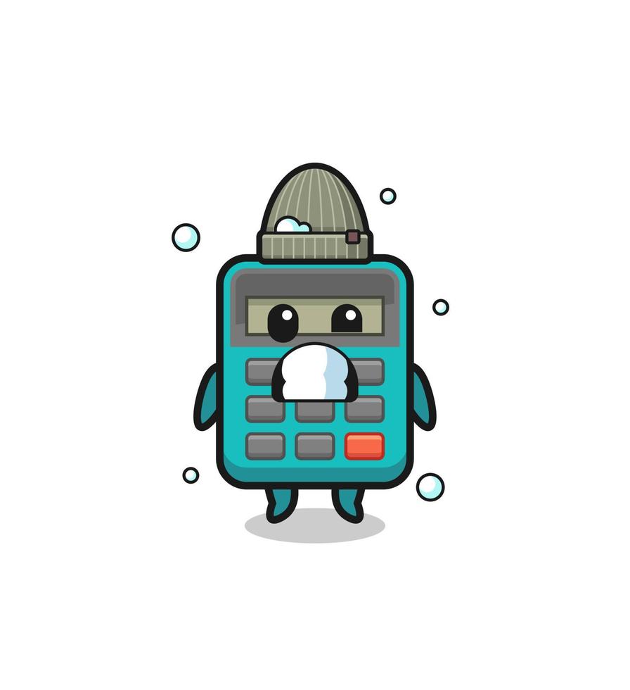 cute cartoon calculator with shivering expression vector