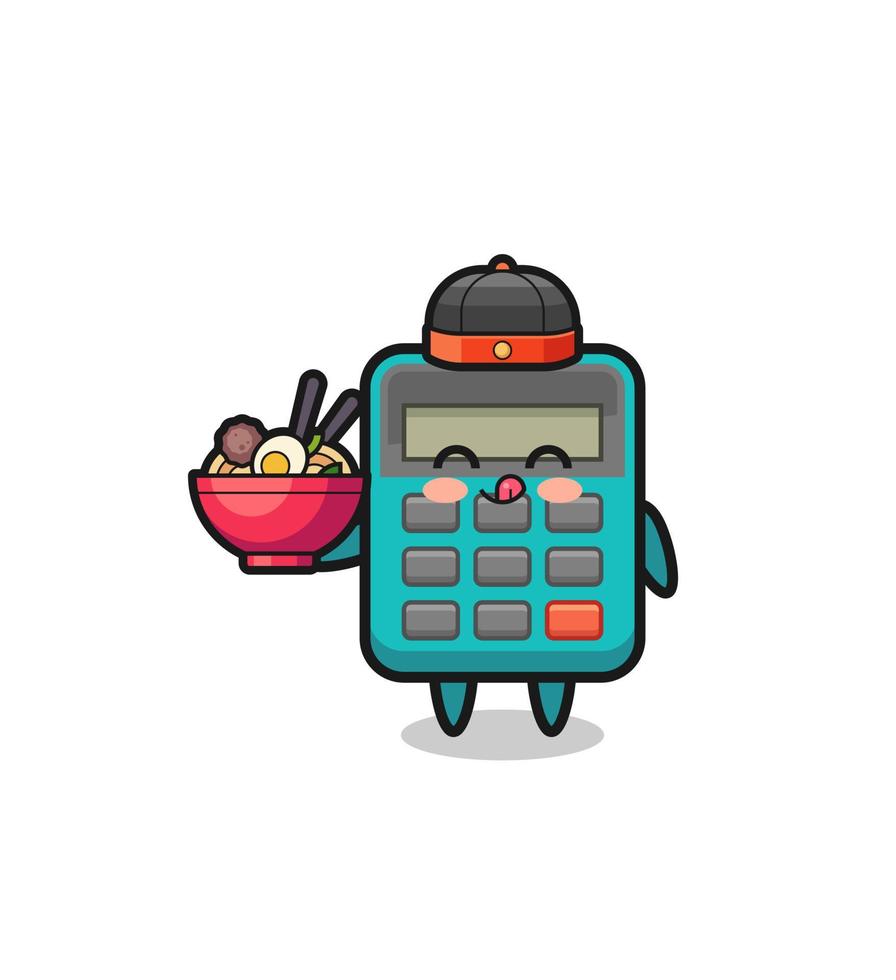 calculator as Chinese chef mascot holding a noodle bowl vector