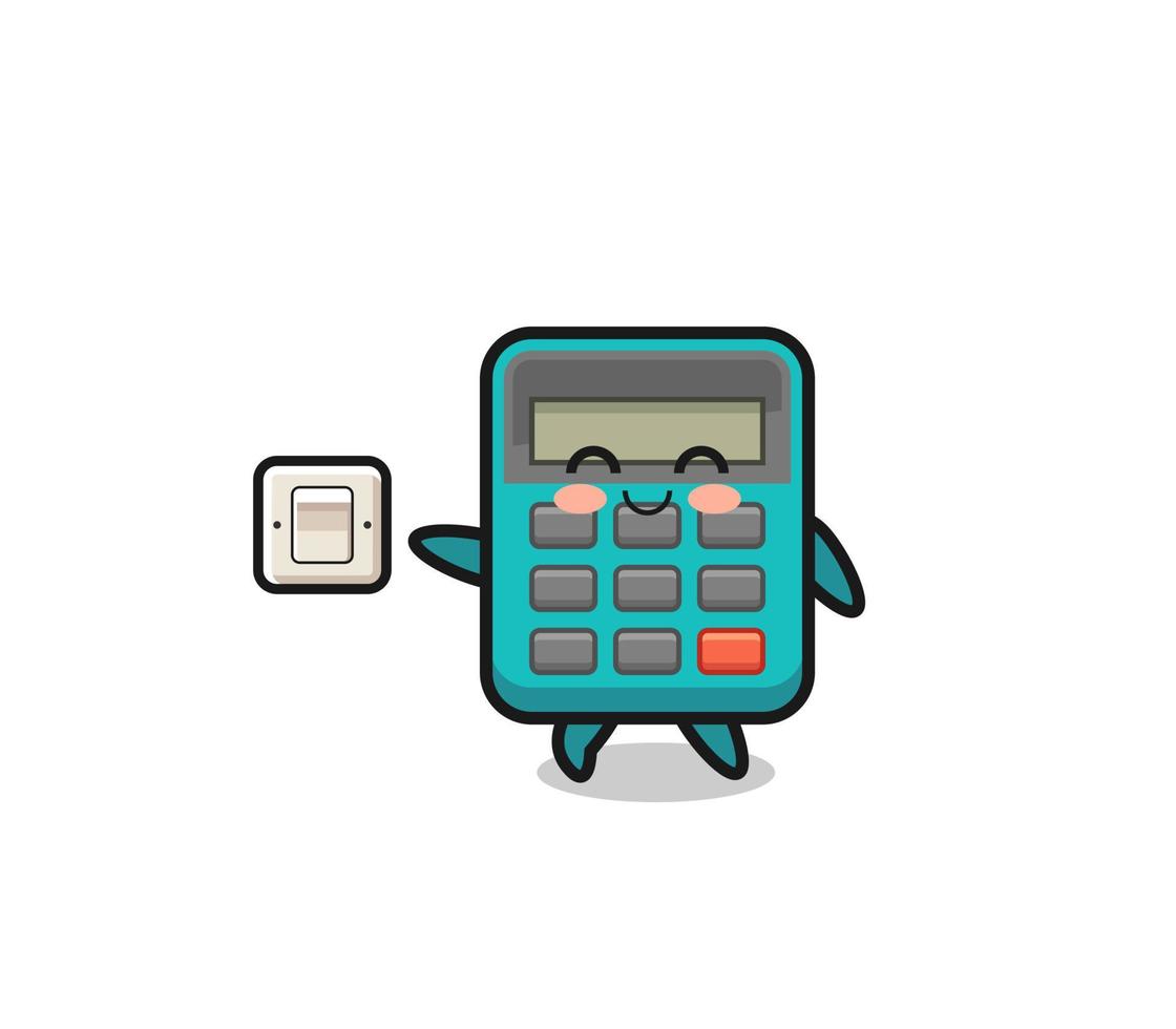 cartoon calculator is turning off light vector