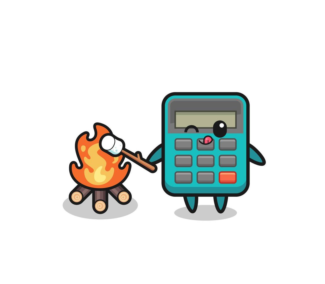 el personaje de la calculadora está quemando malvavisco vector