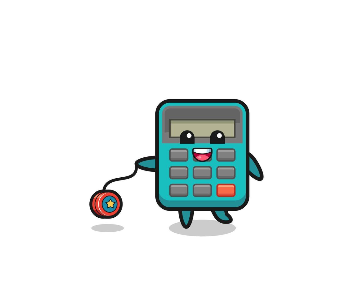 cartoon of cute calculator playing a yoyo vector