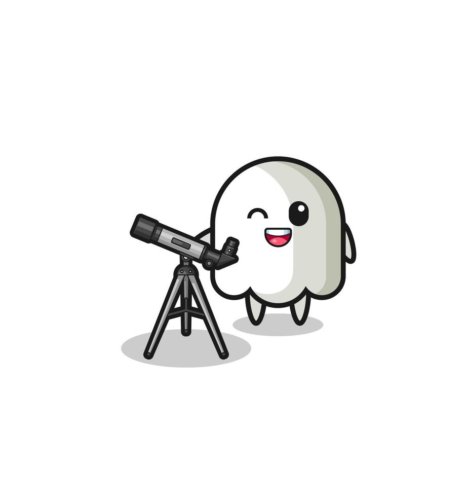 ghost astronomer mascot with a modern telescope vector