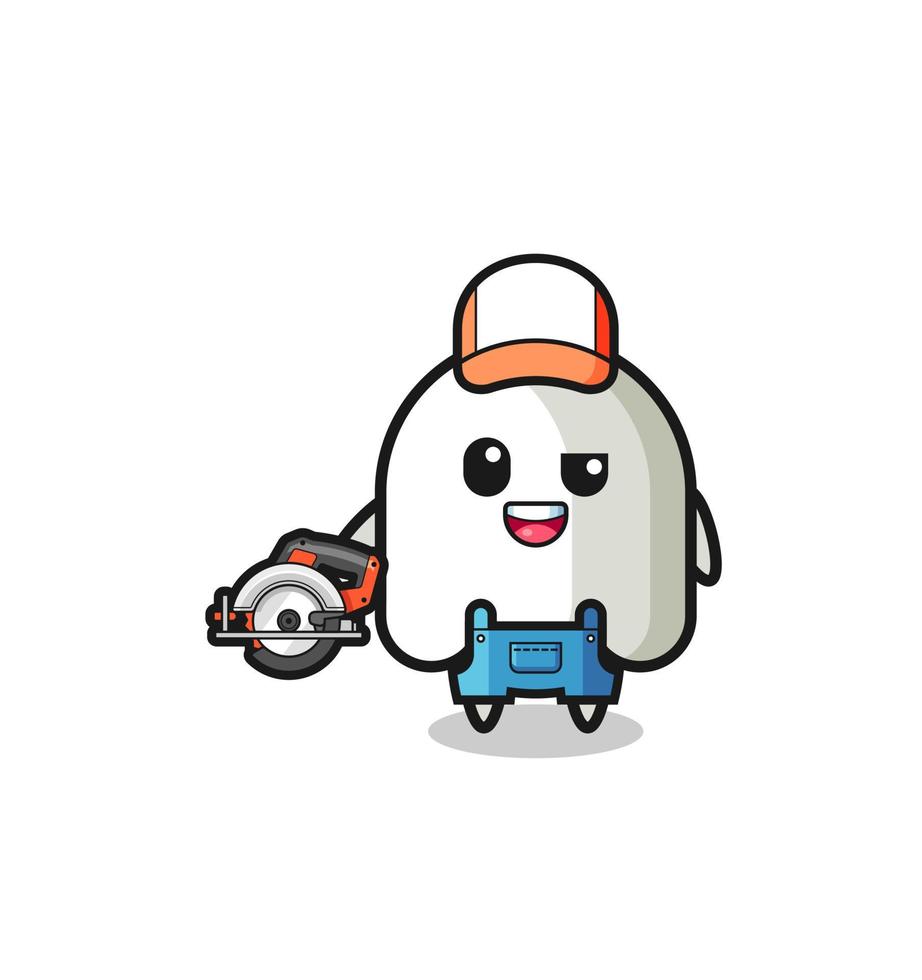 the woodworker ghost mascot holding a circular saw vector