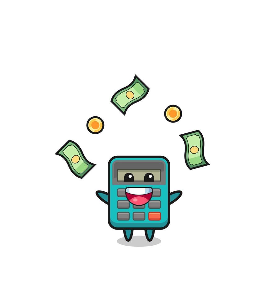 illustration of the calculator catching money falling from the sky vector