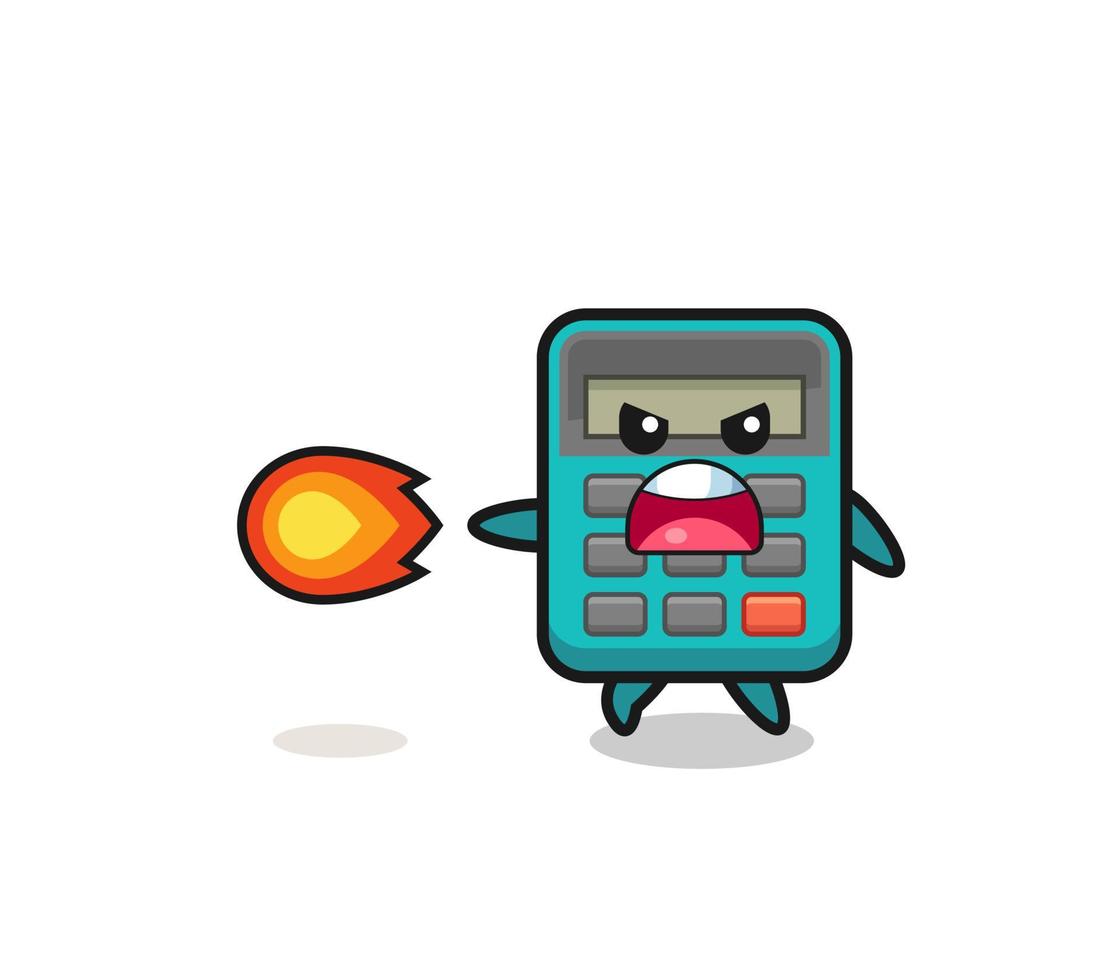 cute calculator mascot is shooting fire power vector