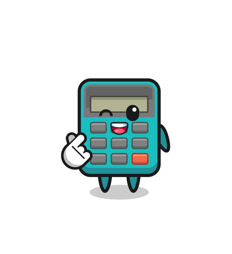 calculator character doing Korean finger heart vector