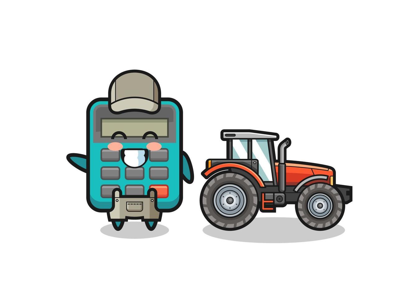 la calculadora, granjero, mascota, posición, al lado de, un, tractor vector