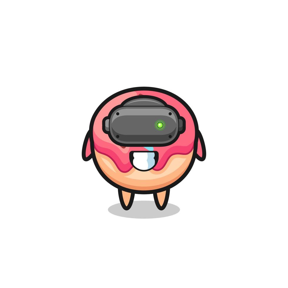 cute doughnut using VR headset vector