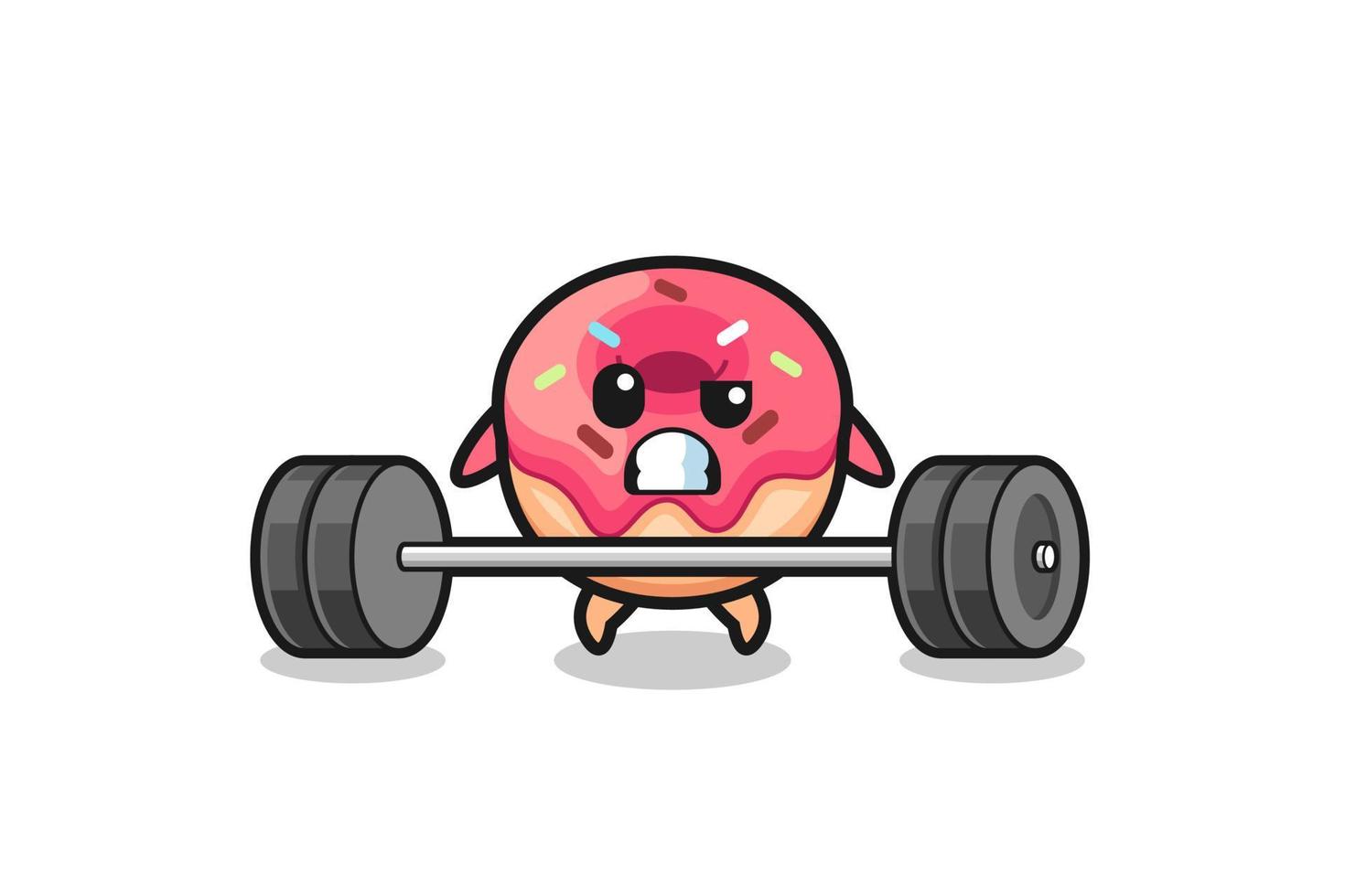cartoon of doughnut lifting a barbell vector