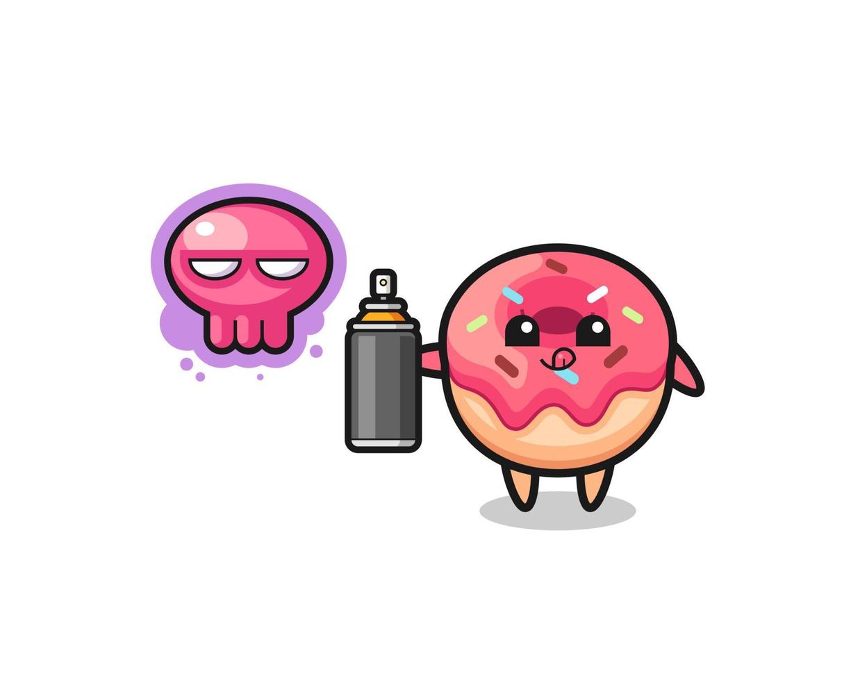 doughnut cartoon make a graffiti with a spray paint vector