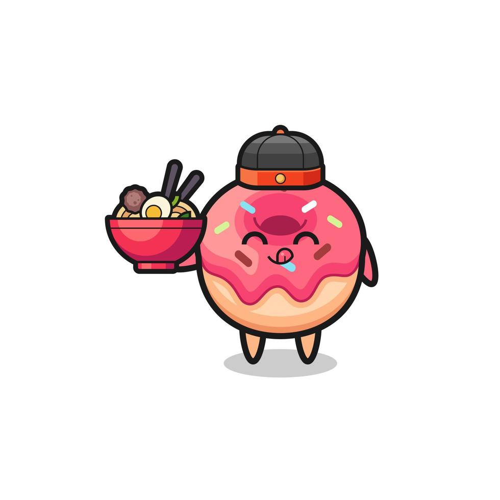 doughnut as Chinese chef mascot holding a noodle bowl vector