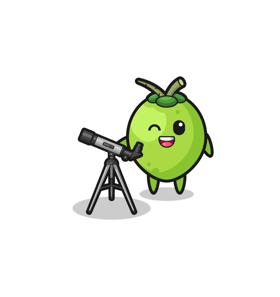 coconut astronomer mascot with a modern telescope vector