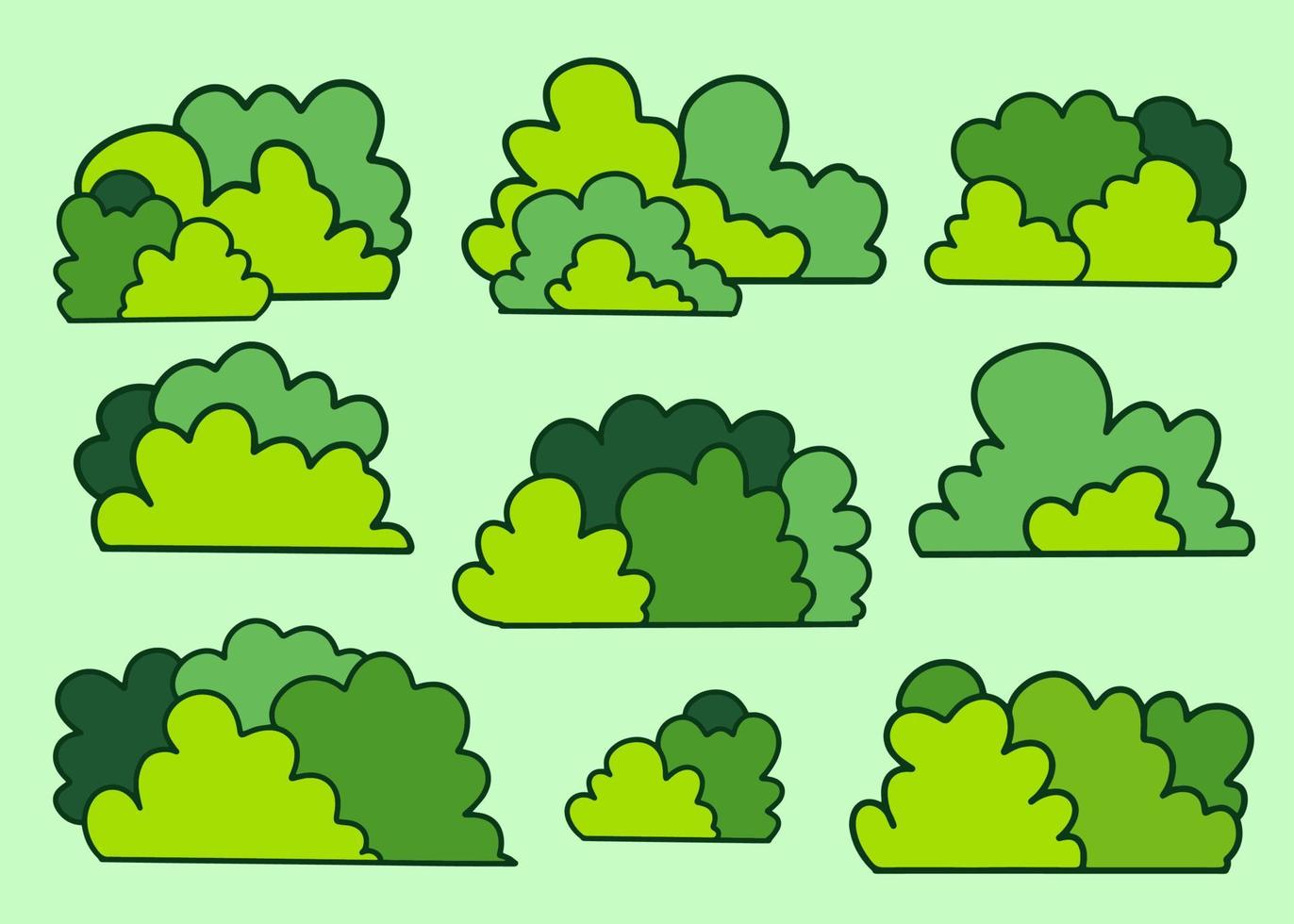 ilustración de conjunto de naturaleza de arbusto y hoja verde vector