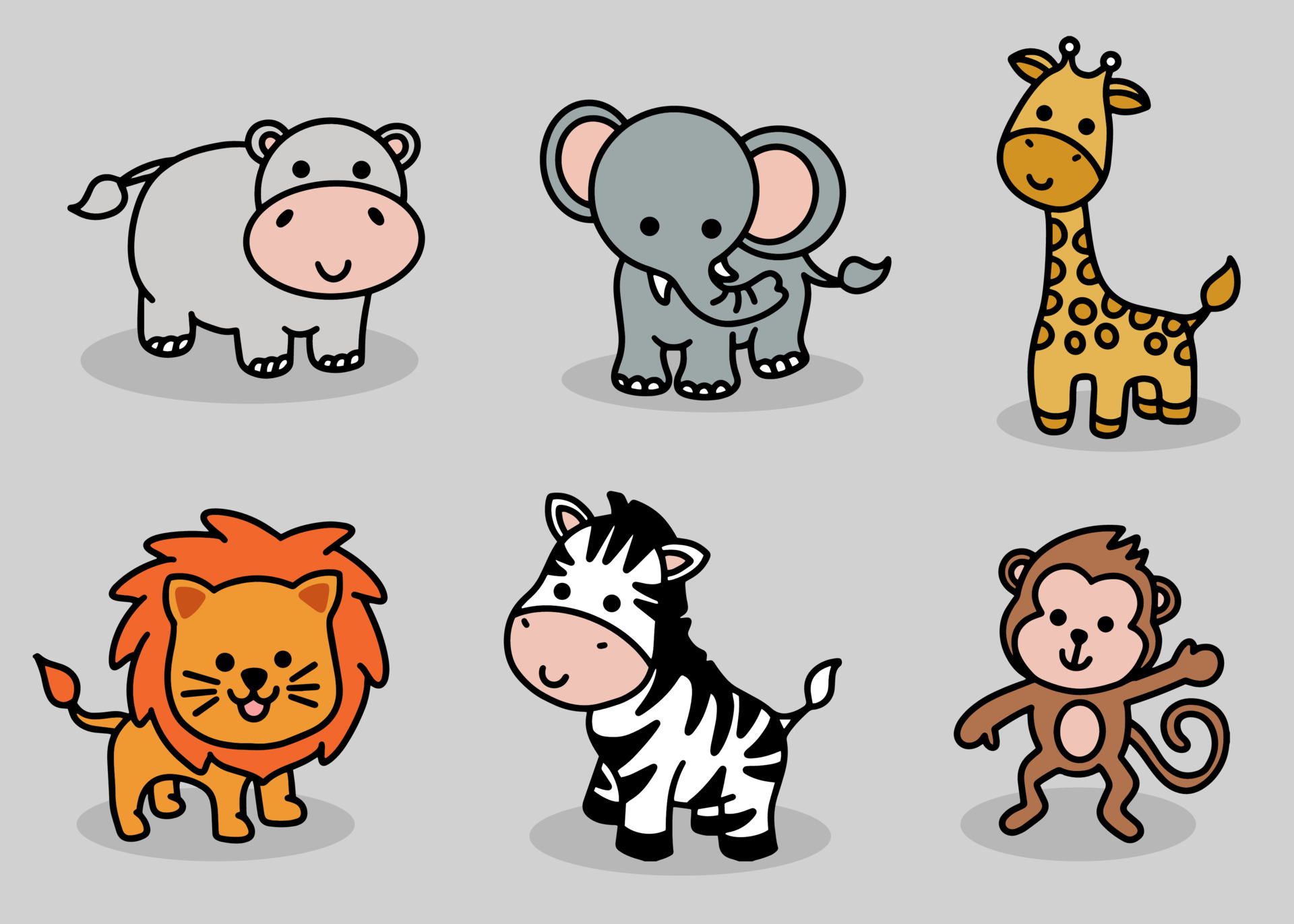 Cute Animal Set Hippo, Elephant, Giraffe, Lion, Zebra, Monkey Line Art cartoon 4648644 Vector Art at Vecteezy Cute Animal Set Hippo, Elephant, Giraffe, Lion, Zebra, Monkey Line Art cartoon 4648644 Vector Art at Vecteezy