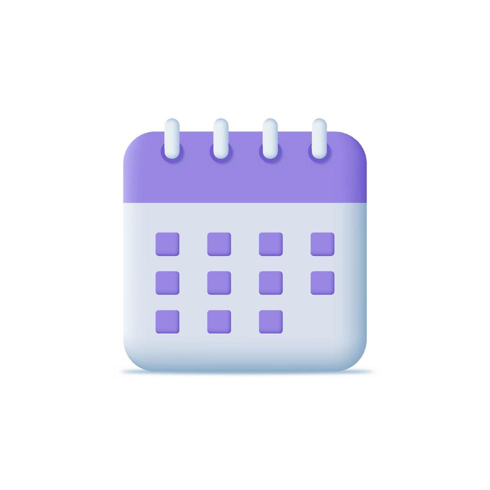 Calendar icon symbol. Day month year time concept. 3D design concept. Vector illustration