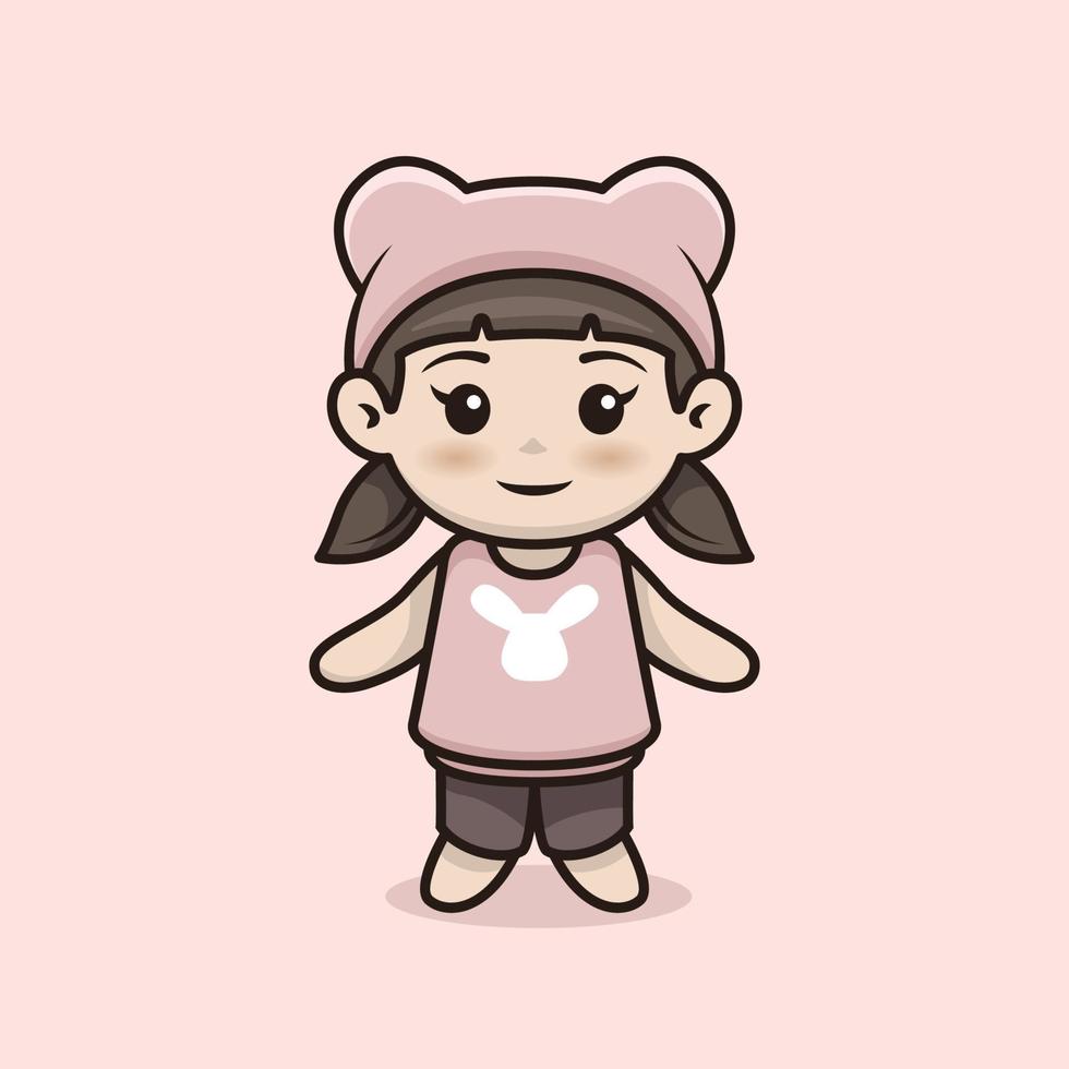 chibi anime girl mascot and character design vector