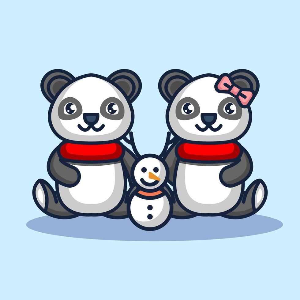 Cute couple panda christmas vector