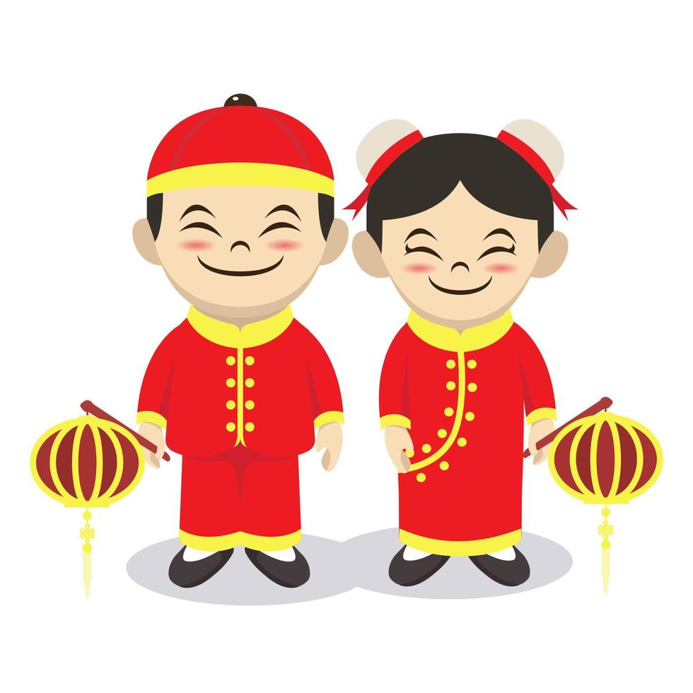 Chinese kids couple vector