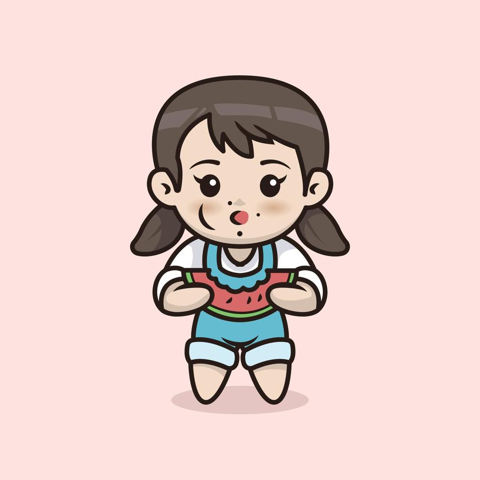 chibi anime girl mascot and character design vector