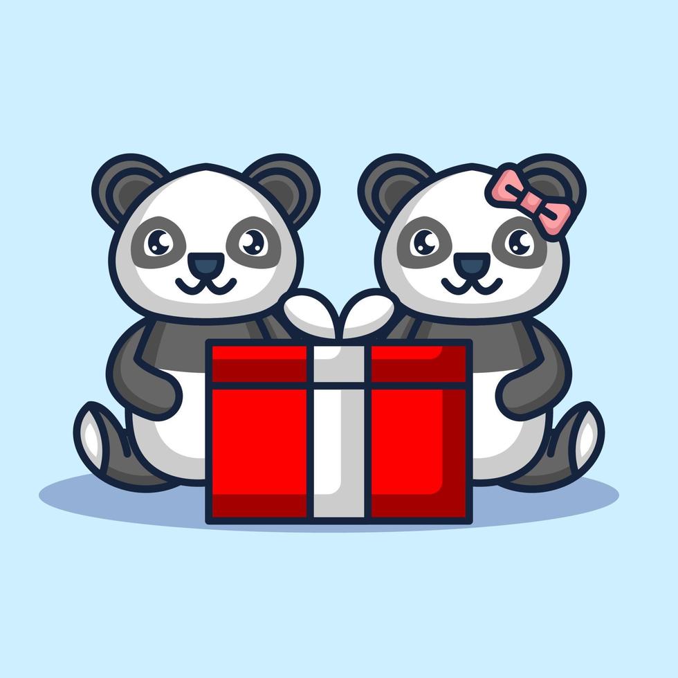 Cute couple panda christmas vector