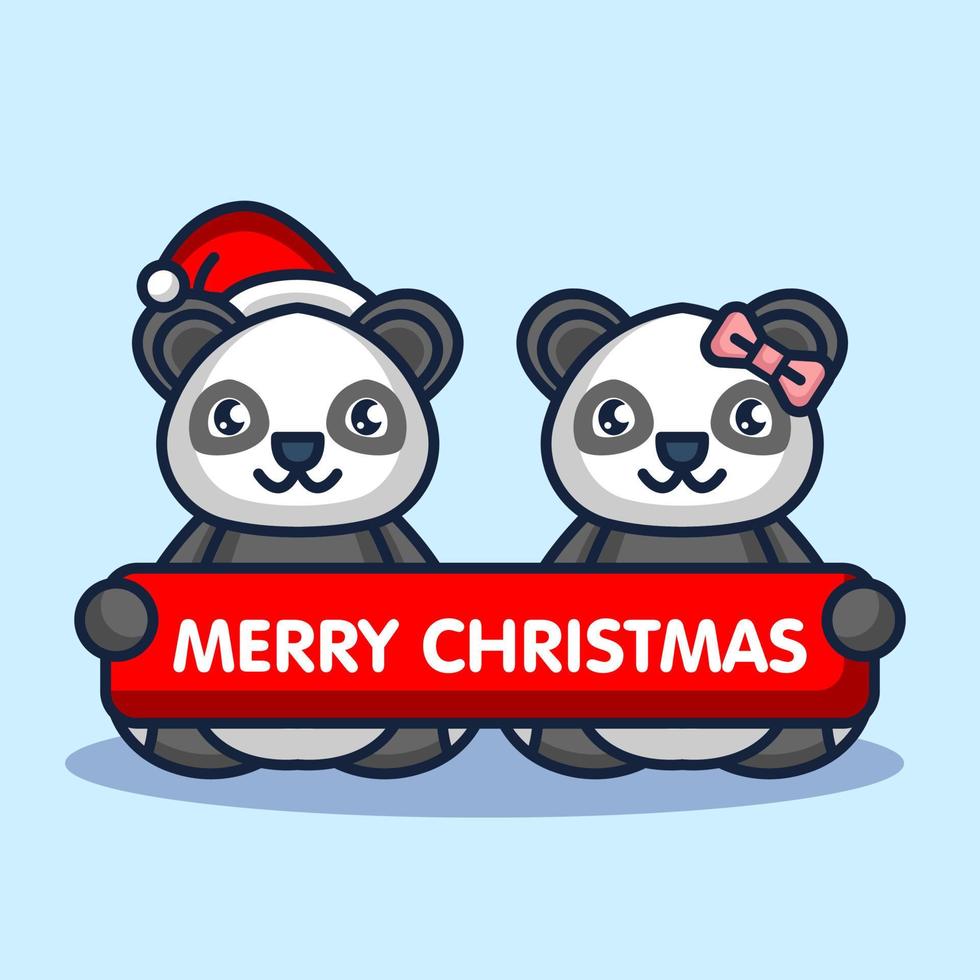 linda pareja panda navidad vector