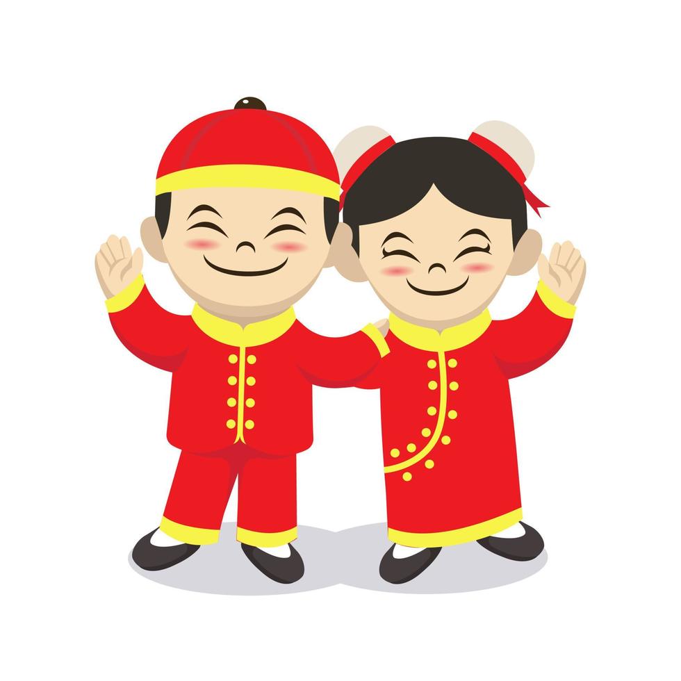 Chinese kids couple vector