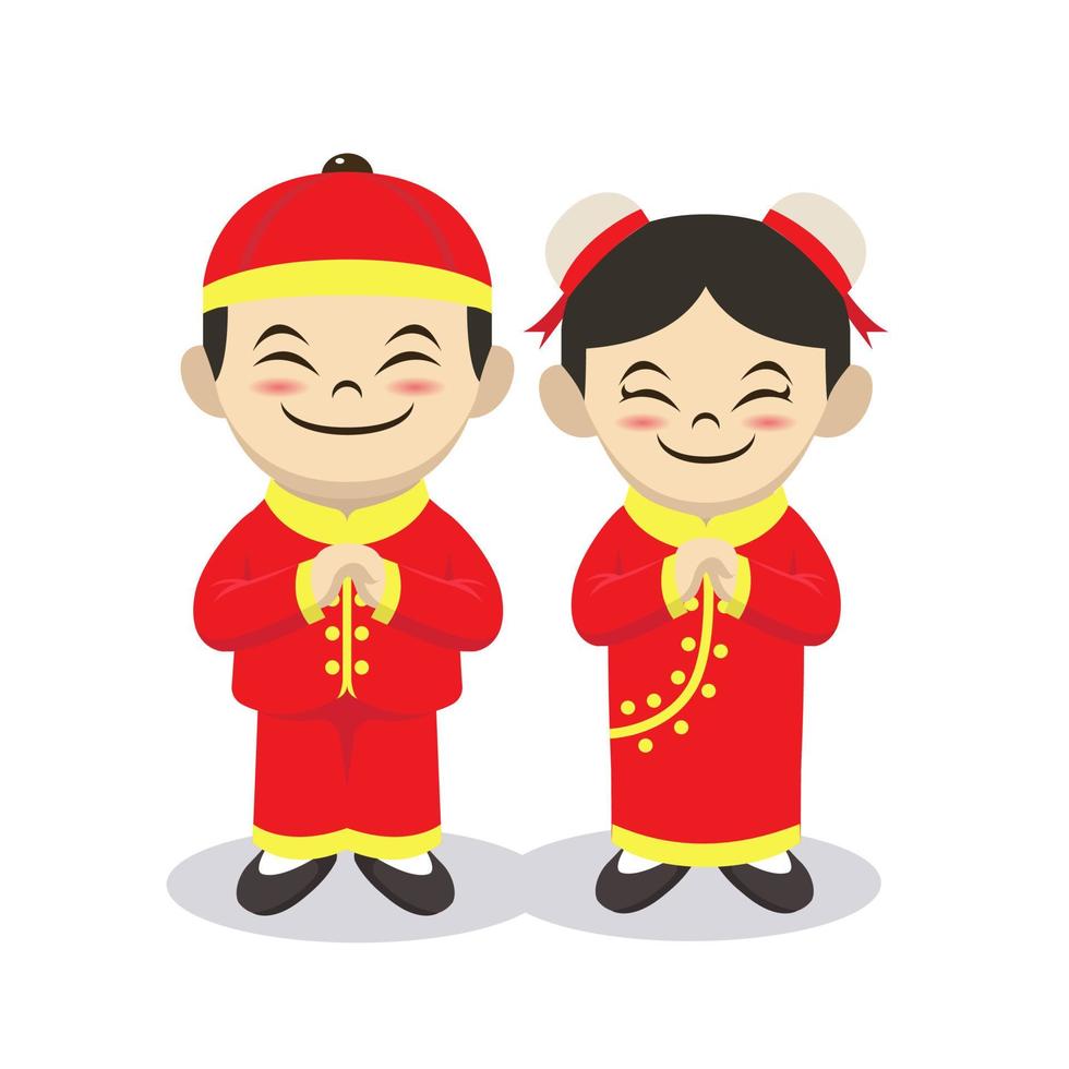 Chinese kids couple vector