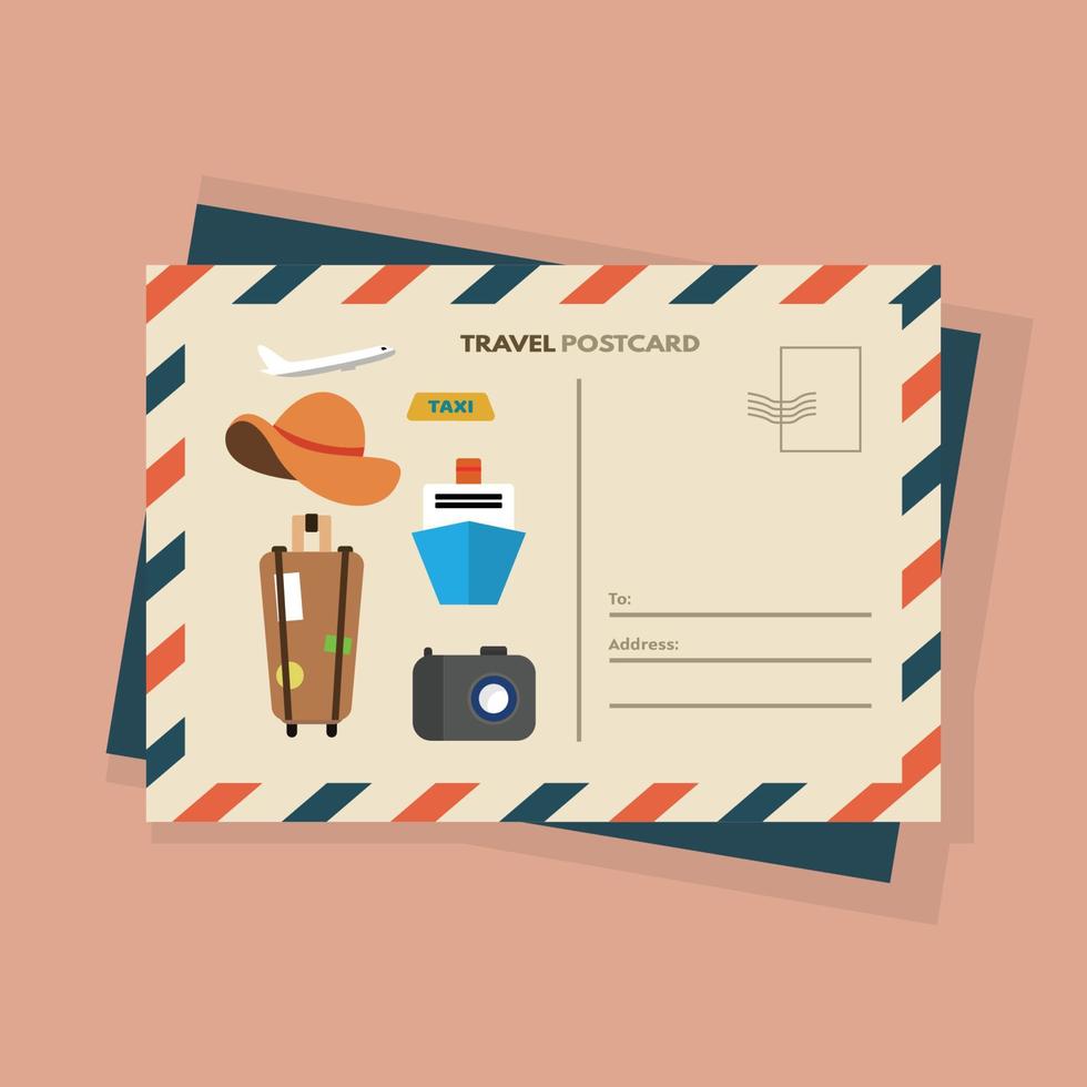 holiday themed postcard with some cool icons vector