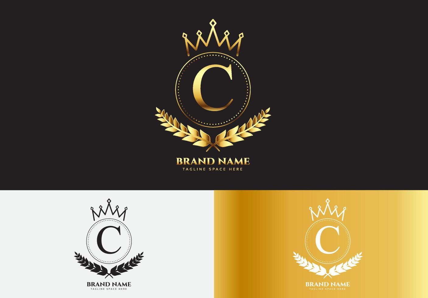 letra c, oro, lujo, corona, logotipo, concepto vector