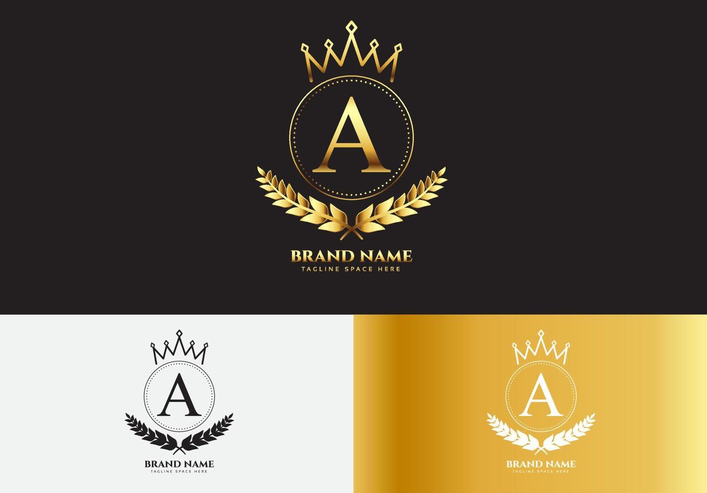 Letter A gold luxury crown logo concept vector
