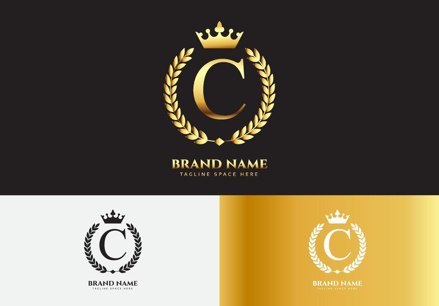letra c, oro, lujo, corona, logotipo, concepto vector