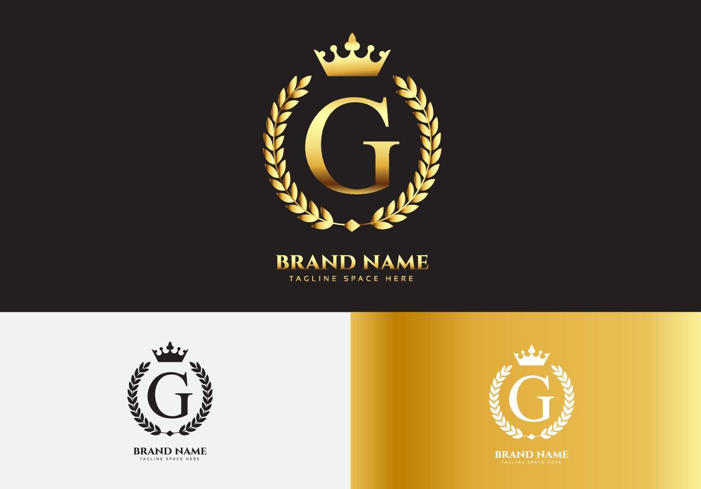 letra g, oro, lujo, corona, logotipo, concepto vector
