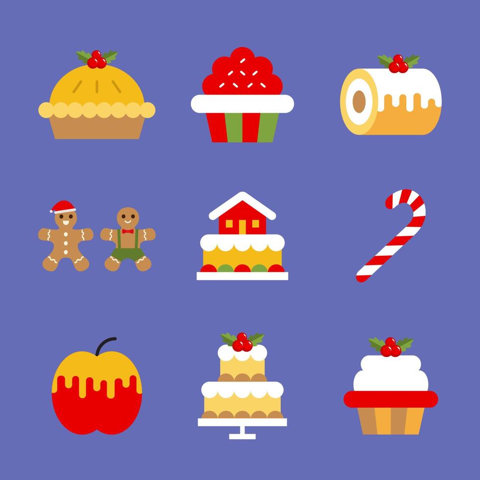 Colección de conjunto de iconos de pegatina de comida de Navidad vector