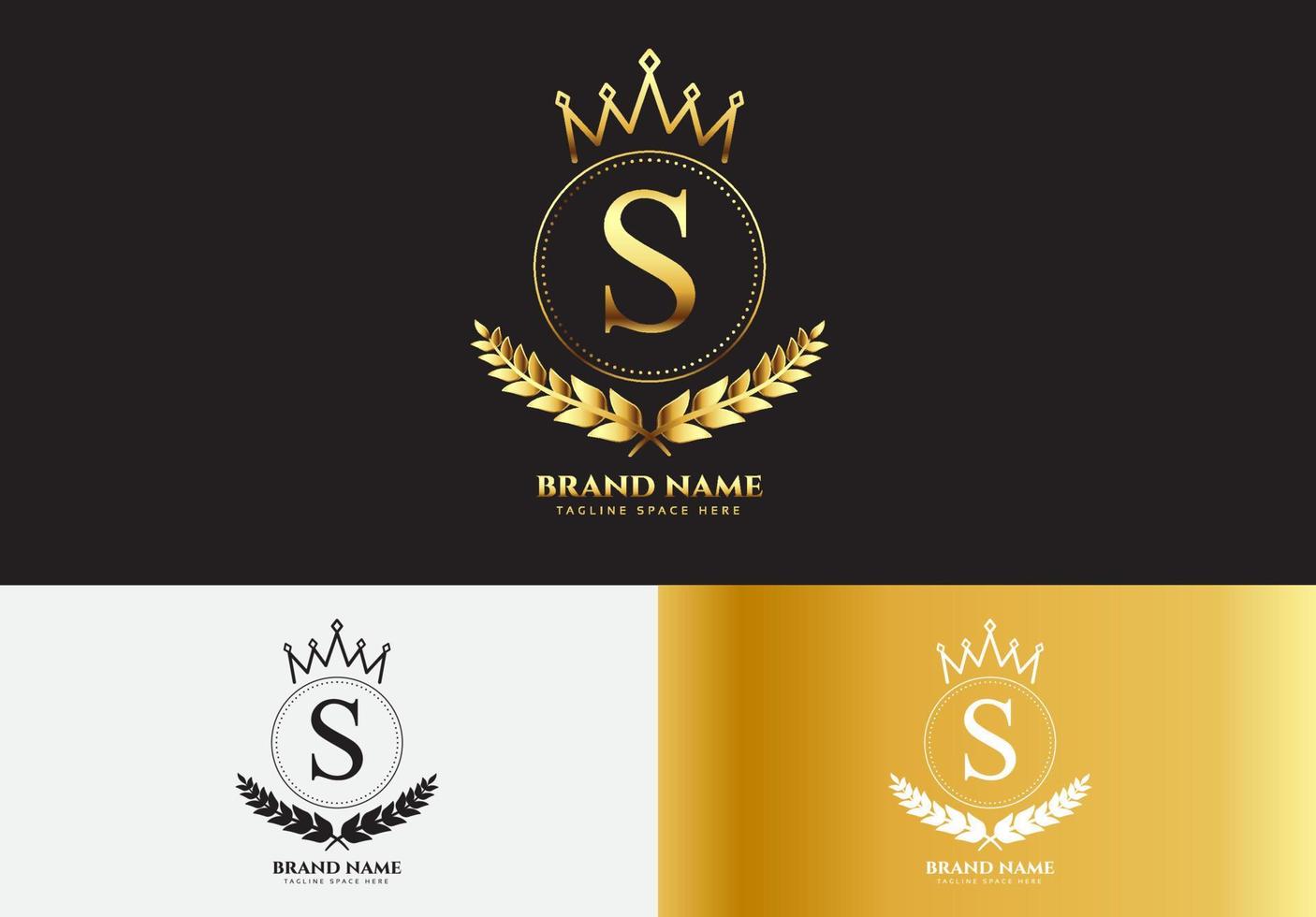 Letra s concepto de logotipo de corona de lujo de oro vector