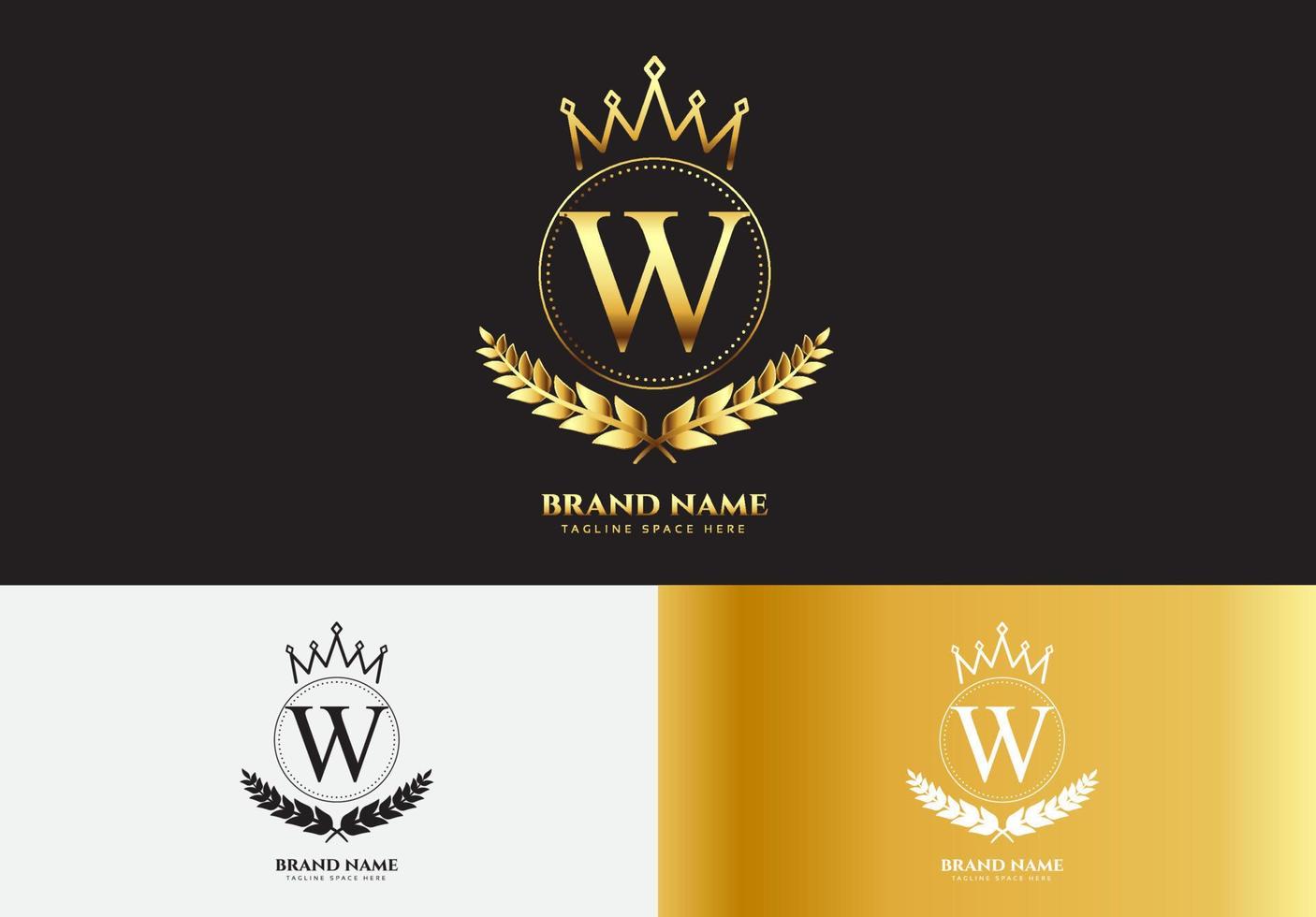 Letra w concepto de logotipo de corona de lujo de oro vector