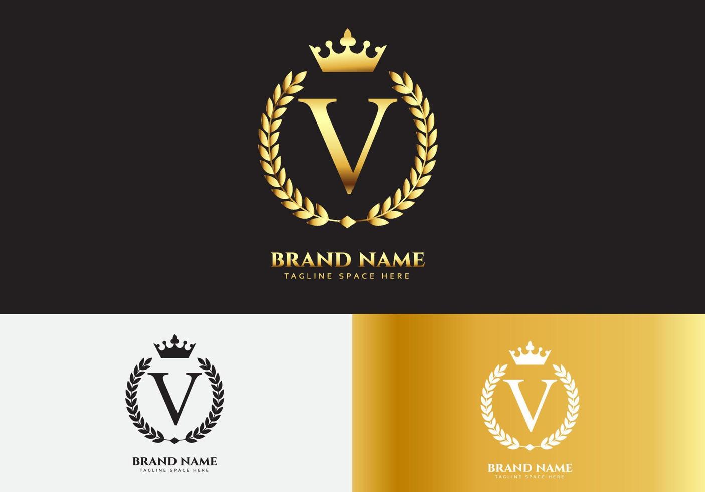 Letra v concepto de logotipo de corona de lujo de oro vector