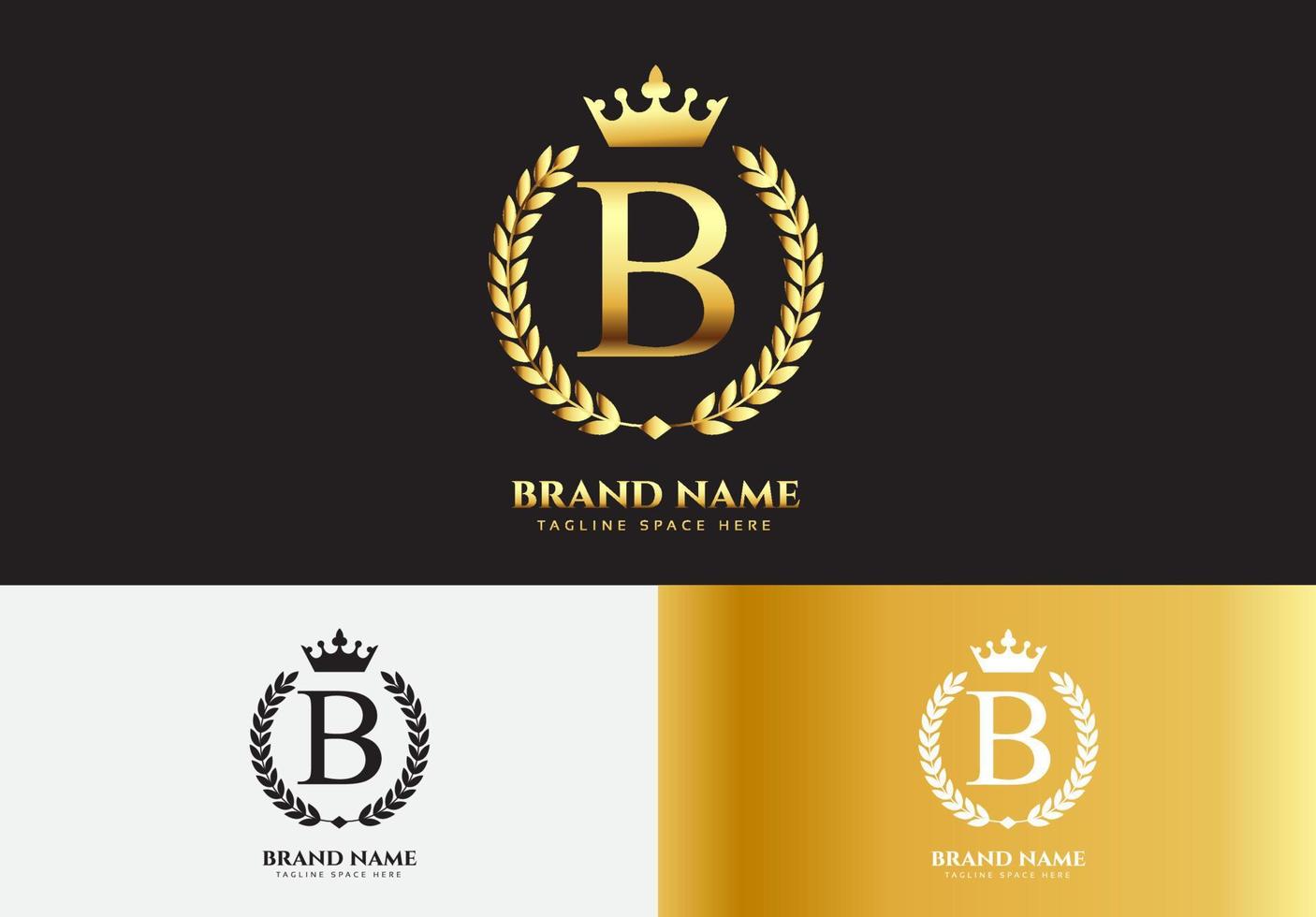 Letra b oro concepto de logotipo de corona de lujo vector