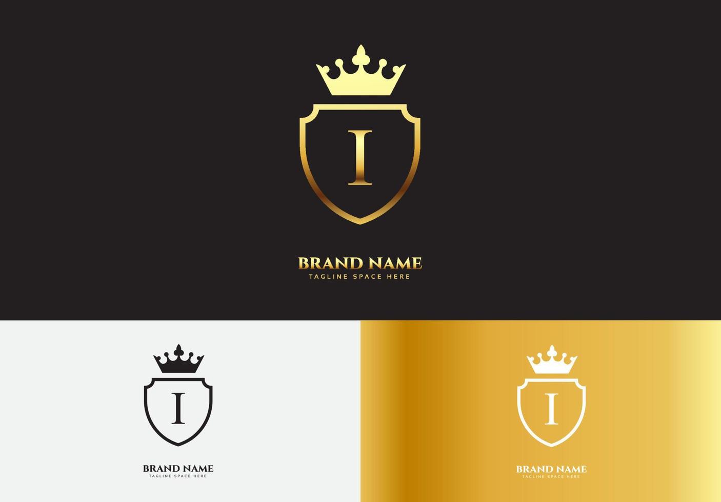 Letra i concepto de logotipo de corona de lujo de oro vector