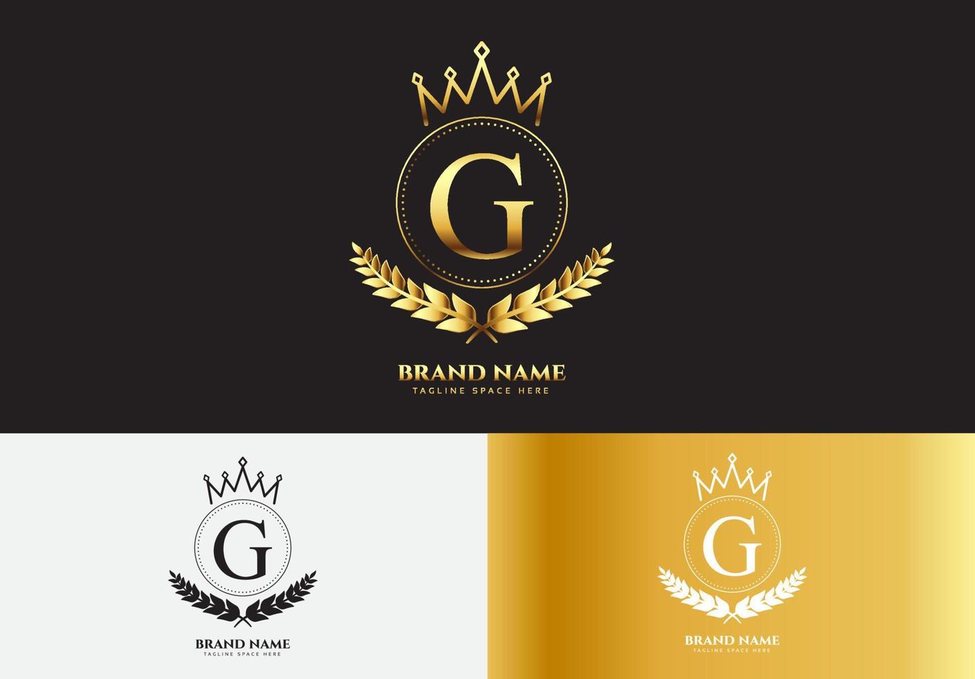 letra g, oro, lujo, corona, logotipo, concepto vector