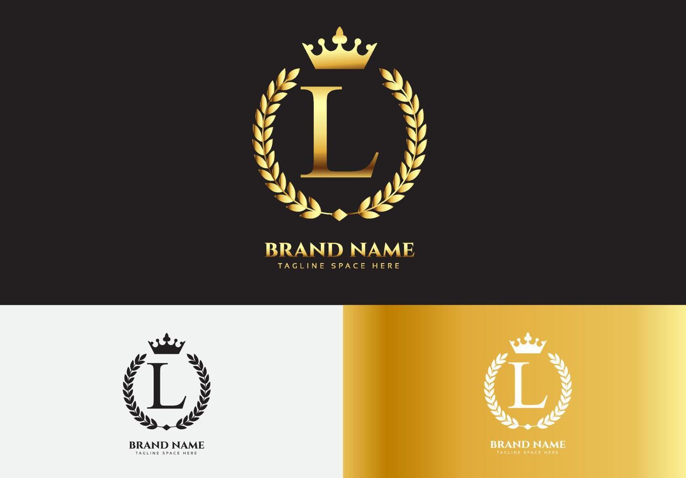 Letra l concepto de logotipo de corona de lujo de oro vector